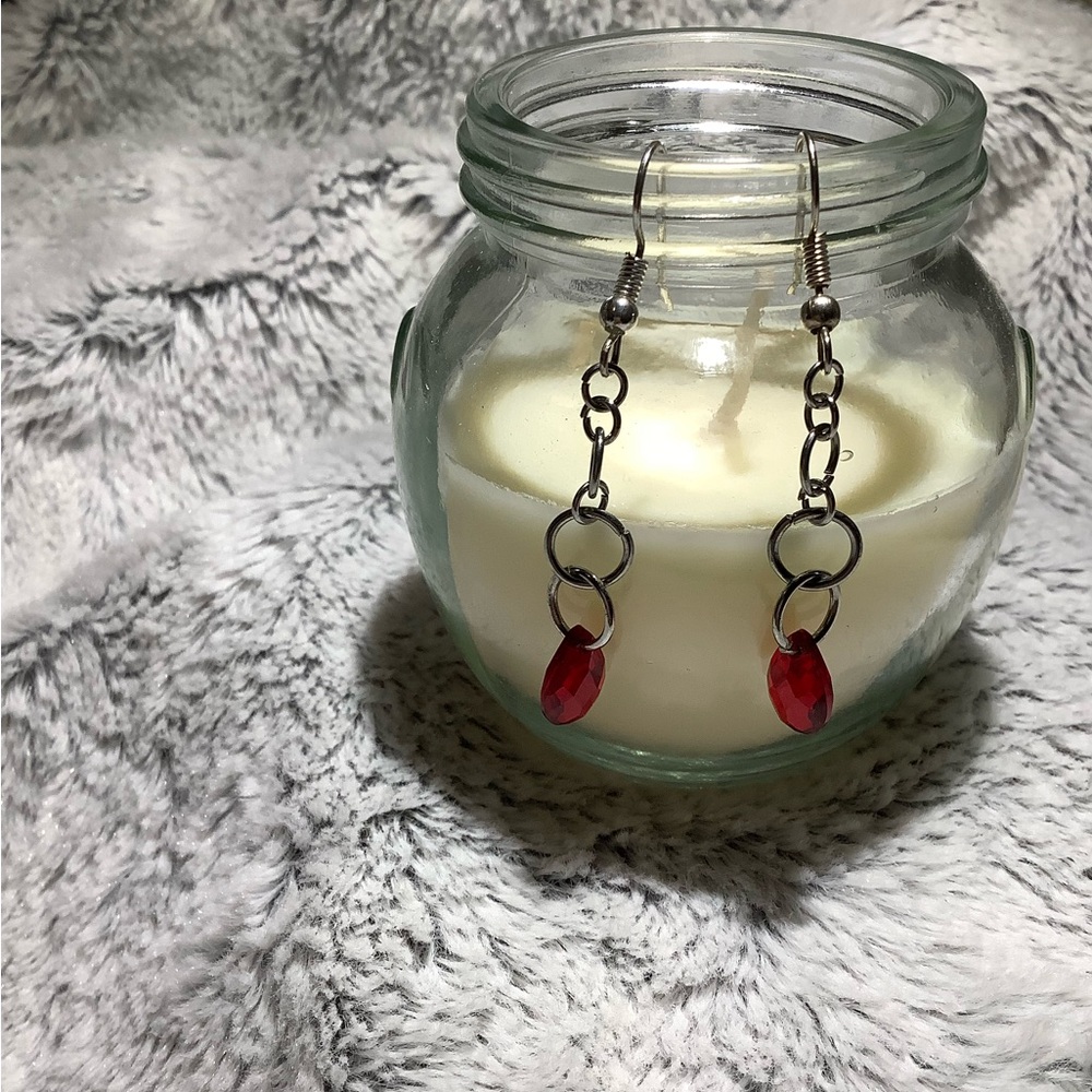 Hand crafted red dangling earrings